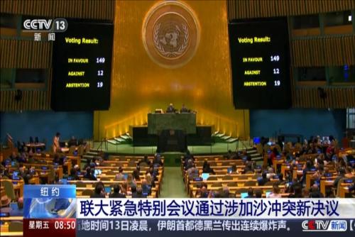 紐約：聯(lián)大緊急特別會議通過涉加沙沖突新決議