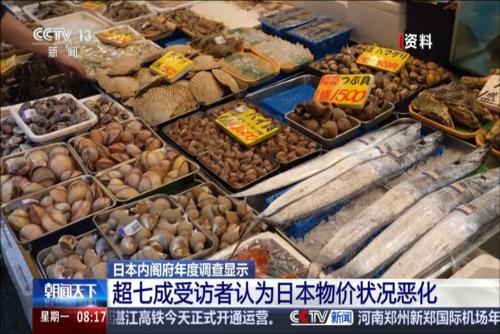 日本內(nèi)閣府年度調(diào)查顯示 超七成受訪者認(rèn)為日本物價狀況惡化