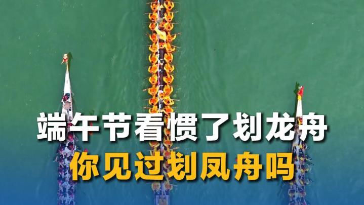 在湖北洪湖，这里的端午划凤舟